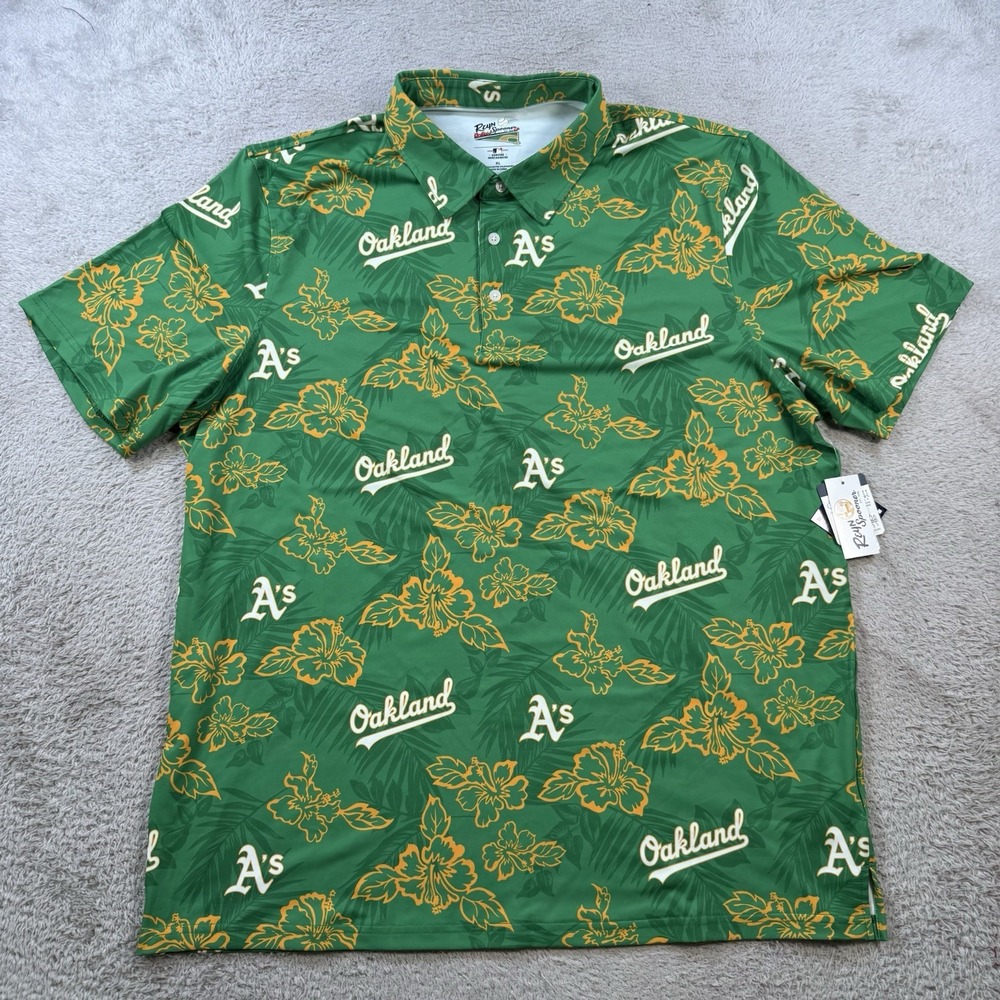 Oakland Athletic Reyn Spooner Polo Mens XL Green Floral Performance Stretch